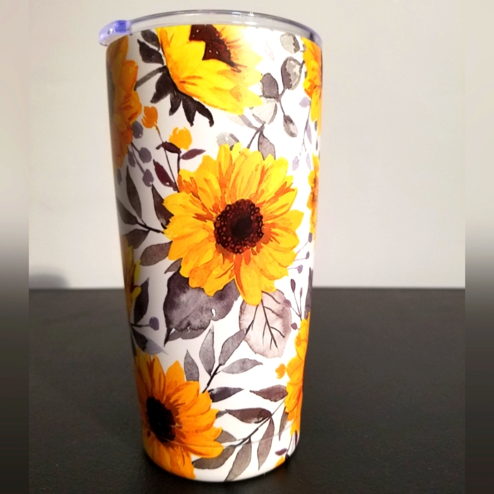 SUNFLOWER TUMBLER PLANTS GARDENER COFFEE TRAVEL MUG STAINLESS 20 OZ CLEMENTINE